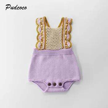

2019 New Hot Ruffle Bodysuit For Baby Girls Purple Cotton Winter Jumpsuit Infant Autumn Cute Overalls Outfit Sleeveless Costume