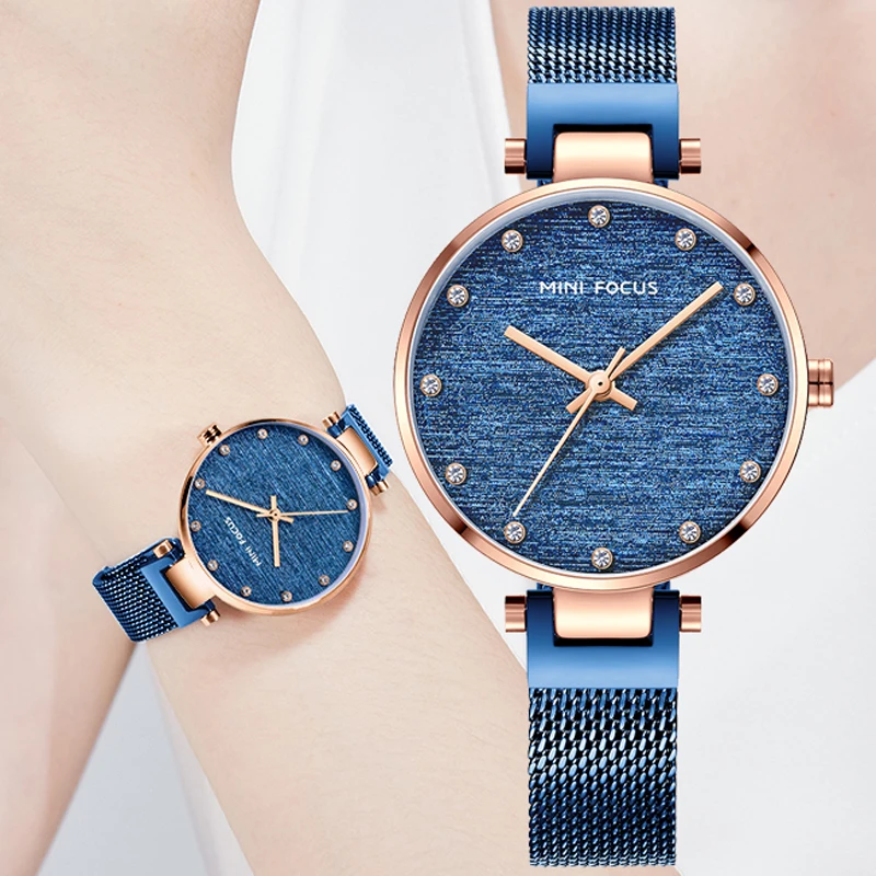 Minifocus женские роскошные Брендовые Часы под платье Простые синие женские наручные часы из нержавеющей стали для женщин Montre Femme