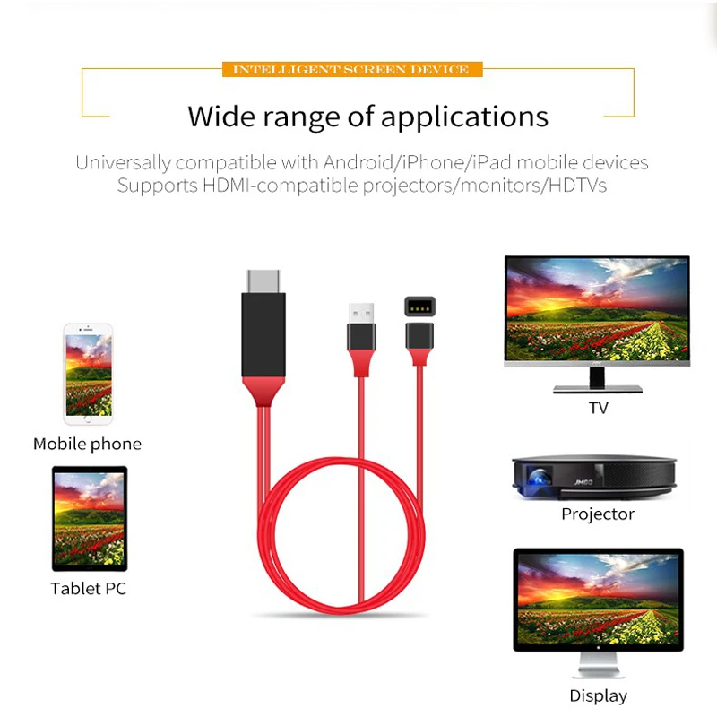 Кабель для передачи данных 1 м Android/iPhone планшетов совместимых с HDMI зеркальный