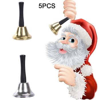 

5PCS/Set Hand Bells Christmas Bells Christma Decoration Gold and Silver 2019 XMAS Bell Metal Bell Wooden Handle Jingle Bell