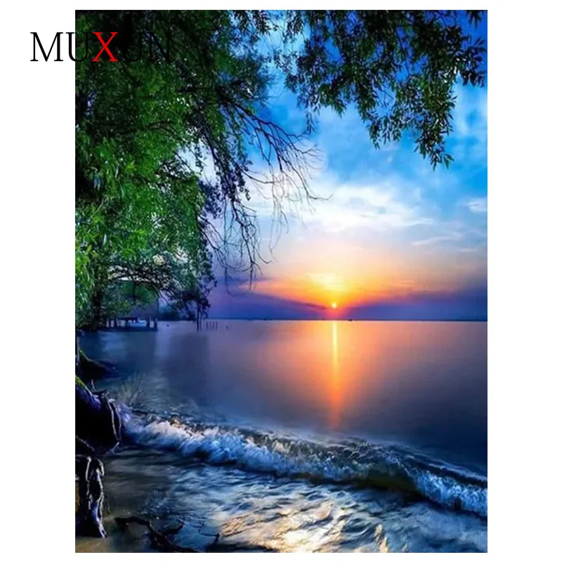 

Full 5D Diy Diamond Painting Sunset Landscape Cross Stitch Diamond Painting Rhinestone Diamond Mosaic Gift Home Decoration Ep090