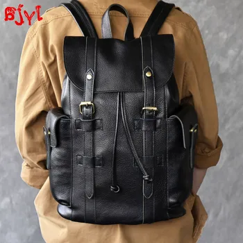 

Classic Trendy Large-capacity Leather Men's Backpack Leather Men Travel Backpacks Computer Bag Male School Bags Black Retro Big