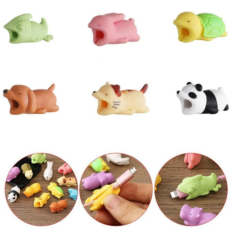 Cute Animal Bite Cable Protector Data Cable Protection Sleeve Cable Winder For iPhone Panda Bites Doll Model Holder Cable Winder