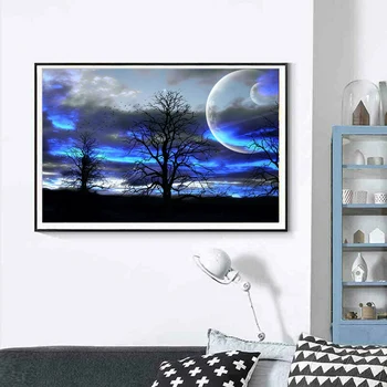 

Embroidery Painting Cross Blue Starry Decoration Party Full Deco Drill