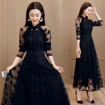 

Vintage Party Maxi Dress Women 2020 Spring Autumn Lace Sexy Dress Long sleeve Elegant Female Dresses Long Sleeve Dress Vestidos