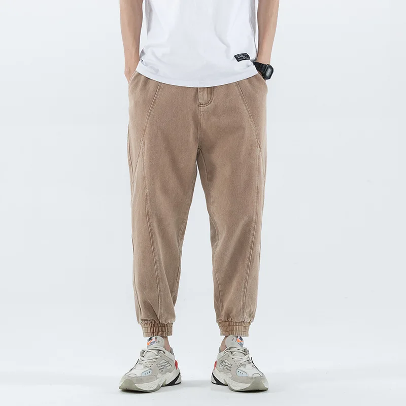 

Men Lace-up Loose-Fit 9 Points Casual Bib Overall Teenager New Style Fashion Beam Leg Capri Harem Pants 863