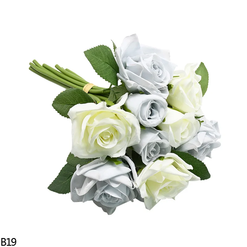 B19 9 шт./букет, искусственный цветок, букет из искусственного шелка, бутон розы, свадебные букеты невесты, для дня рождения, вечеринки, домашнего декора, подарки на день Святого Валентина - Цвет: B19