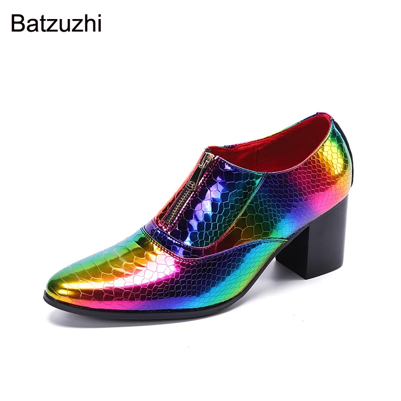 Batzuzhi 2021 Rock Men's Boots Shoes Pointed Toe 7.5cm High Heels Ankle Leather Boots Men Zip Party & Wedding Boots for Men!