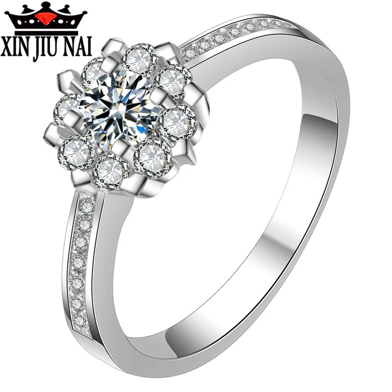 

High-end simulation of snowflake jewelry ring for wedding full Delicate elegant sunflower bloom Standard sterling silver ring