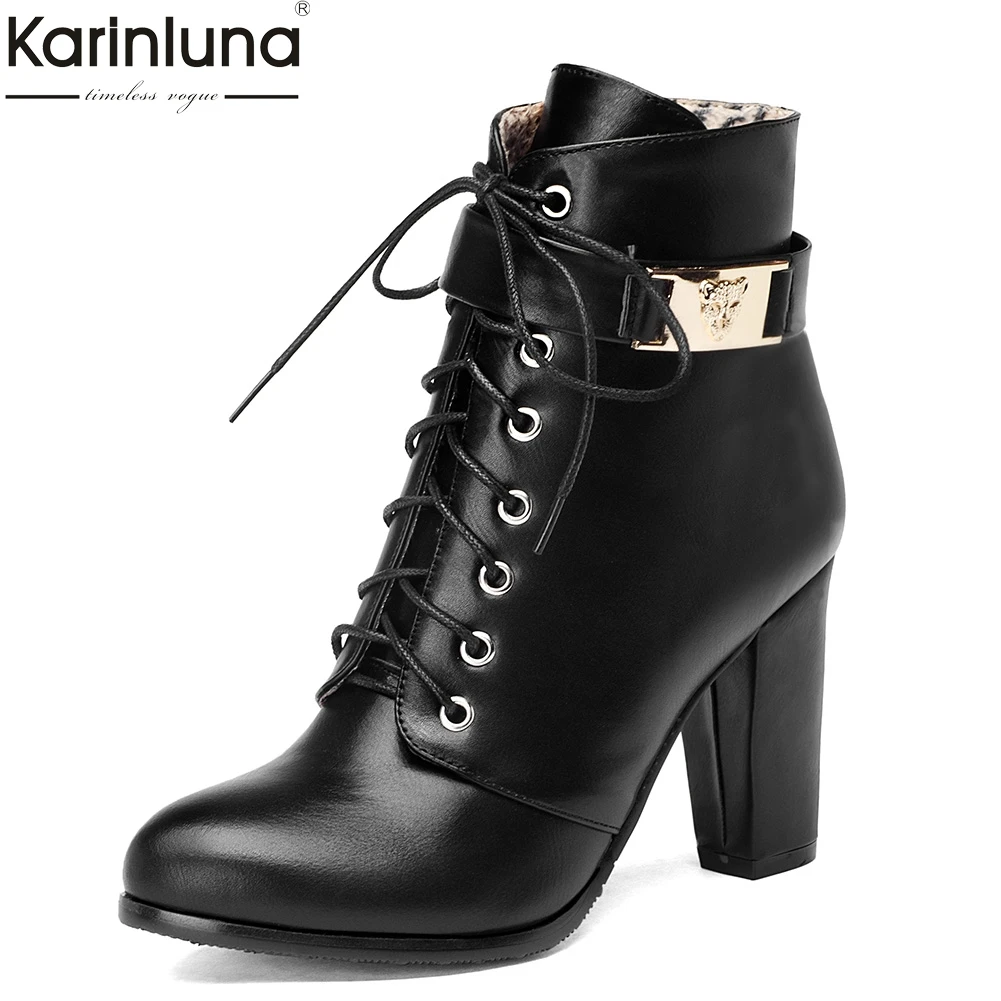 

Karinluna 2019 elegant high qaulity big size 43 high heels shoes woman boots female fashion office lady ankle boots women