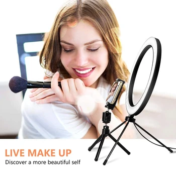 

Dimmable LED Selfie Ring Light Photography Lighting Makeup Lamp with Phone Holder Tripod Remote Control