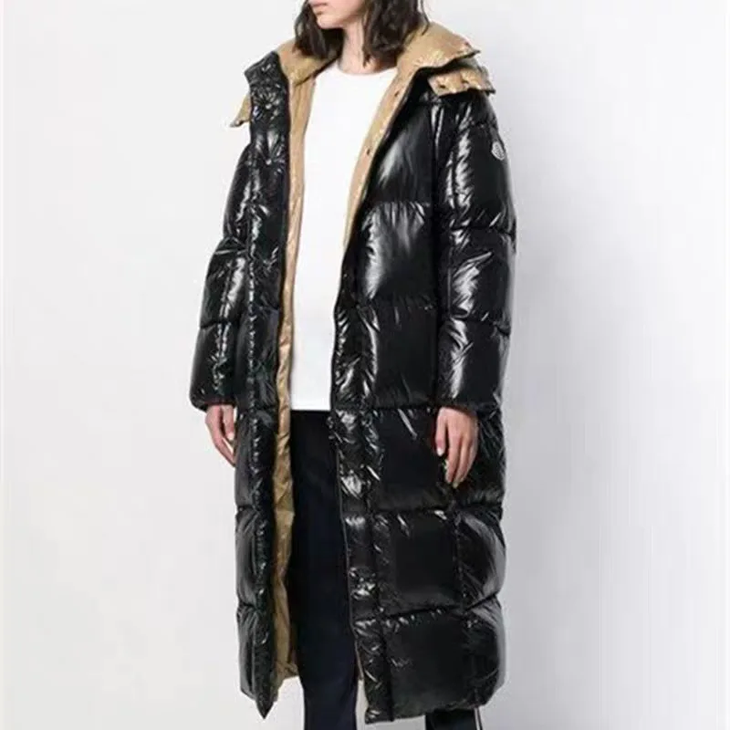 

2019 Winter New Thick Classic Glossy Black Leather Fashion Straight Style Atmospheric Down Jacket Female