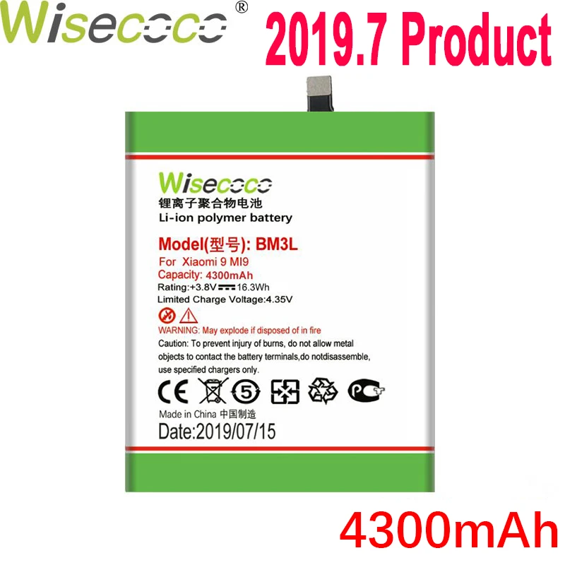 

WISECOCO 4300mAh BM3L Battery For Xiaomi 9 MI 9 Mobile Phone In Stock Latest Production High Quality Battery+Tracking Number