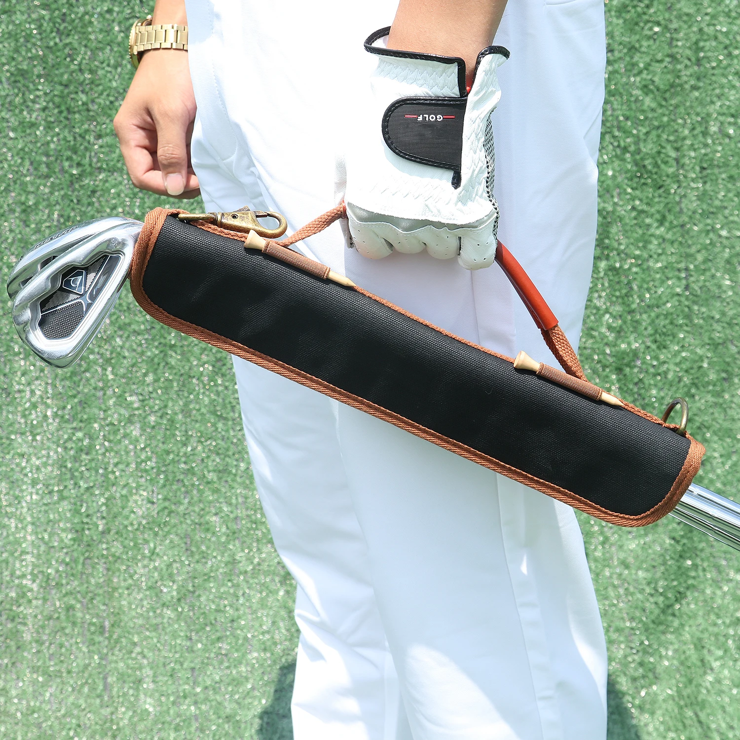 Tourbon Vintage Golf Club Carrier Holder Canvas & Leather Golf Bag