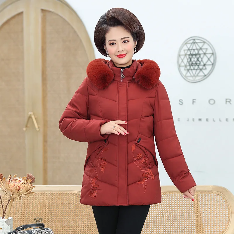 

Mom Winter Mid-length Thick Cotton Overcoat Middle-aged Warm Cotton-padded Jacket Middle-aged Nobility down Jacket Cotton-padded