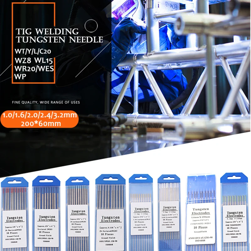 Junejour сварочные вольфрамовые электроды стержни для сварки TIG упаковка из 10 1,0 1,6 2,0 2,4 3,0 3,2 мм вольфрамовые стержни Tig