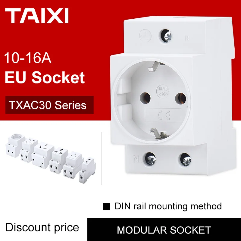 

EU Socket Modular DIN Mounting Expandable Adapter Distribution Box Built-in AC30 Copper Conductor 2 Pins 3 Pins DE