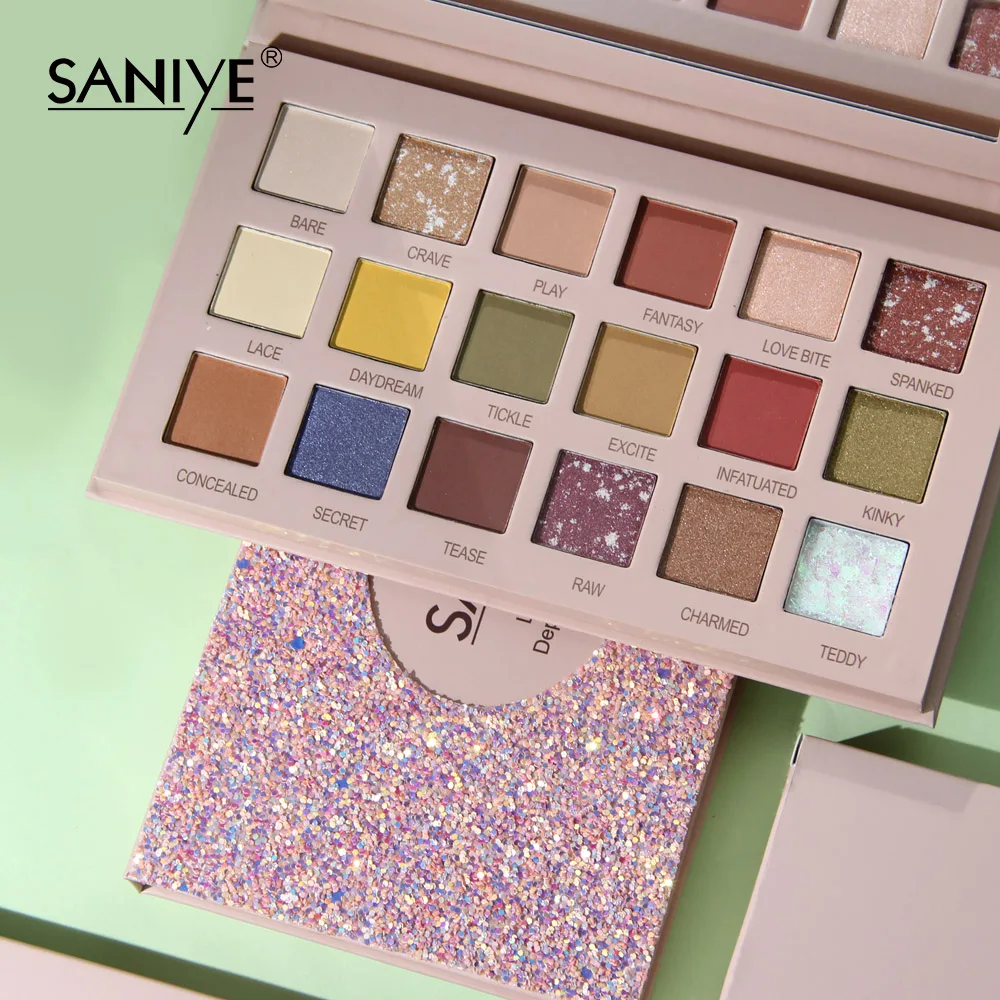 SANIYE 18 цветов, розовые Сияющие тени для век, перламутровый макияж, блестящие пигментные тени для век, Палетка, водостойкая косметика, тени для век T084