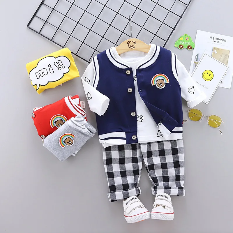 Осень детская одежда для ясельного возраста комплекты одежды детская одежда для маленьких мальчиков Одежда для девочек ребенок жилет; футболка; брюки 3 шт./компл. для мальчиков детские спортивные костюмы