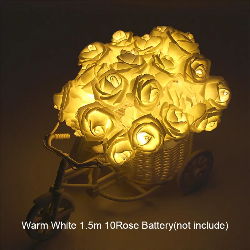 Warm White 1.5m 10 YINUO LIGHT 1,5 м/2,5 м светодиодный гирлянда с розовым цветком Праздничные огни для украшения рождественской домашней свадебной вечеринки на День святого Валентина - Испускаемый цвет: Warm White 1.5m 10
