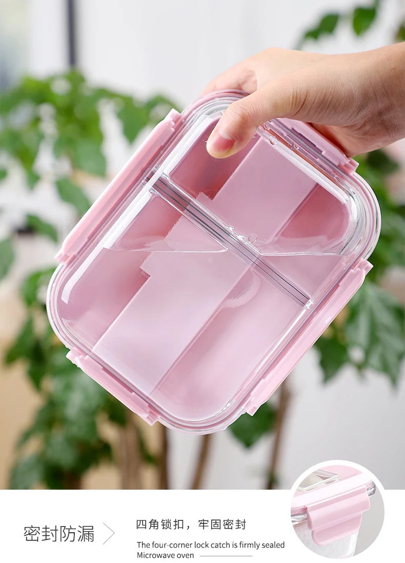 Microwavable стеклянный Ланч-бокс с разделителем, крышкой, мешком; приготовление еды стеклянный контейнер для хранения еды контейнеры с 2 отсеками; контейнер для ланча
