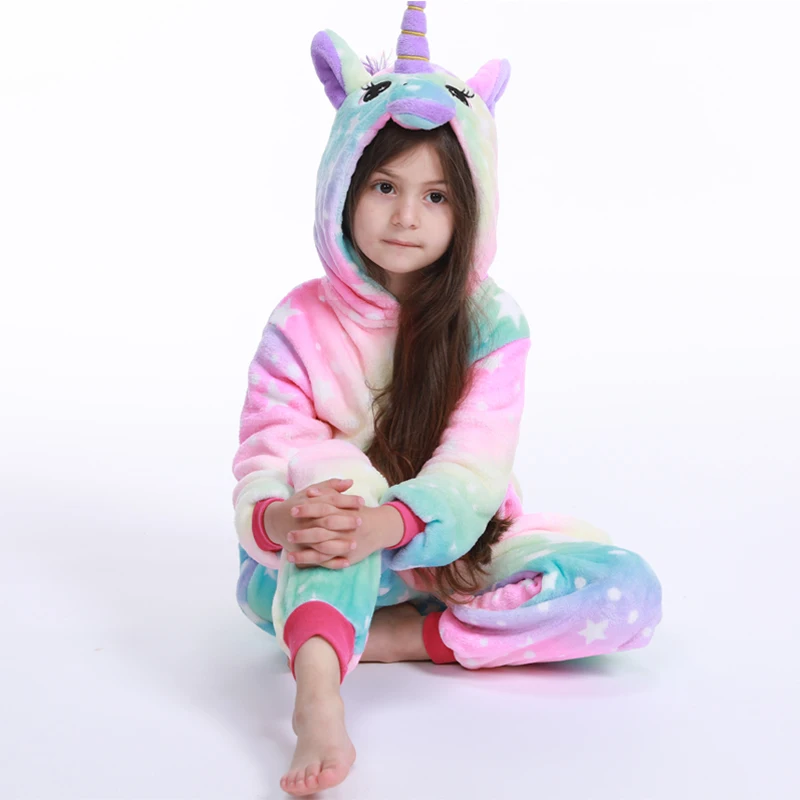 Kigurumi/зимняя Пижама для мальчиков и девочек Новинка комбинезон с единорогом из