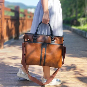 

Cool Vintage Women Bag Multifunction 14" Laptop Bag Horizontal Literary Handbag Dress OL Fashion Business Briefcase