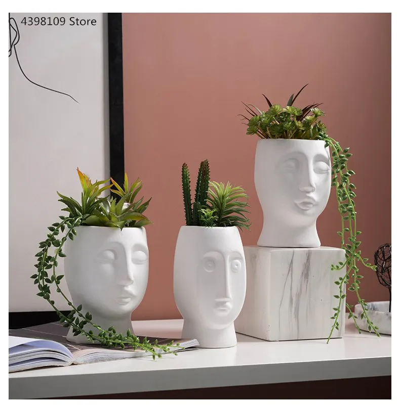 

Nordic art (human face) ceramic vase decoration creative simulation plant potted jewelry indoor home decorations