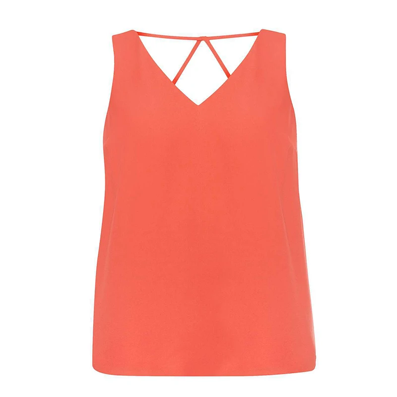 Кораллово-Красный Hot Summer New Ladies Casual Tank Top Female Sexy V neck Sleeveless Chiffon Vest Women Tank Tops Female Large Size 6XL - Цвет: Кораллово-Красный
