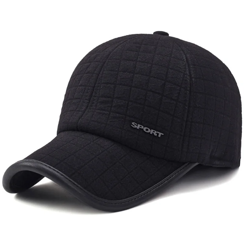 Черный Хлопковая темно-синяя Удобная теплая утолщенная Кепка Snapback 1 шт. для мужчин с ушанками серая Черная мягкая бейсбольная кепка регулируемая - Цвет: Черный