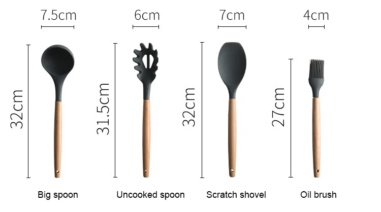 Силиконовые кухонные инструменты Наборы для приготовления пищи суповая ложка лопатка антипригарная лопата с деревянной ручкой специальная термостойкая конструкция