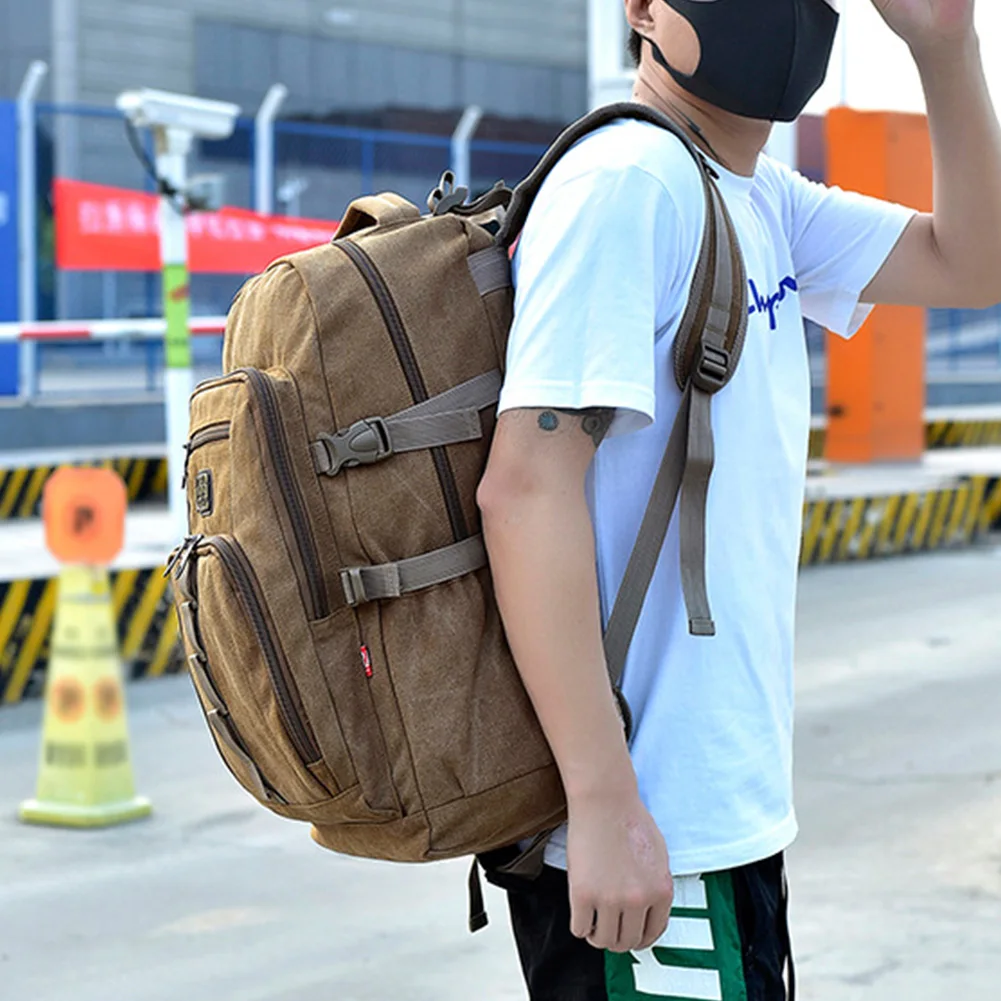 Brown Storage Casual Travel Large Capacity Mountaineering Outdoor Camping Hiking Zipper Cycling Canvas Backpack Sports Climbing - Цвет: Brown