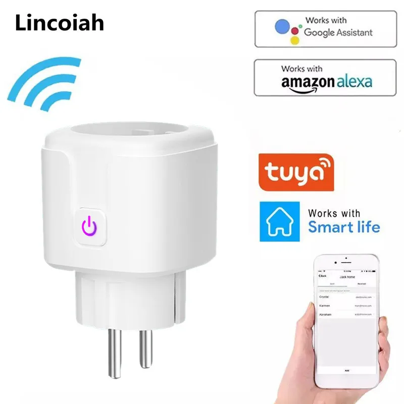 Tasa de descuento Adaptador de enchufe inteligente WiFi 16A, Control remoto por voz, Monitor de potencia, enchufe de salida, función de sincronización, funciona con Alexa, Google Home, Tuya glLk9QwOM