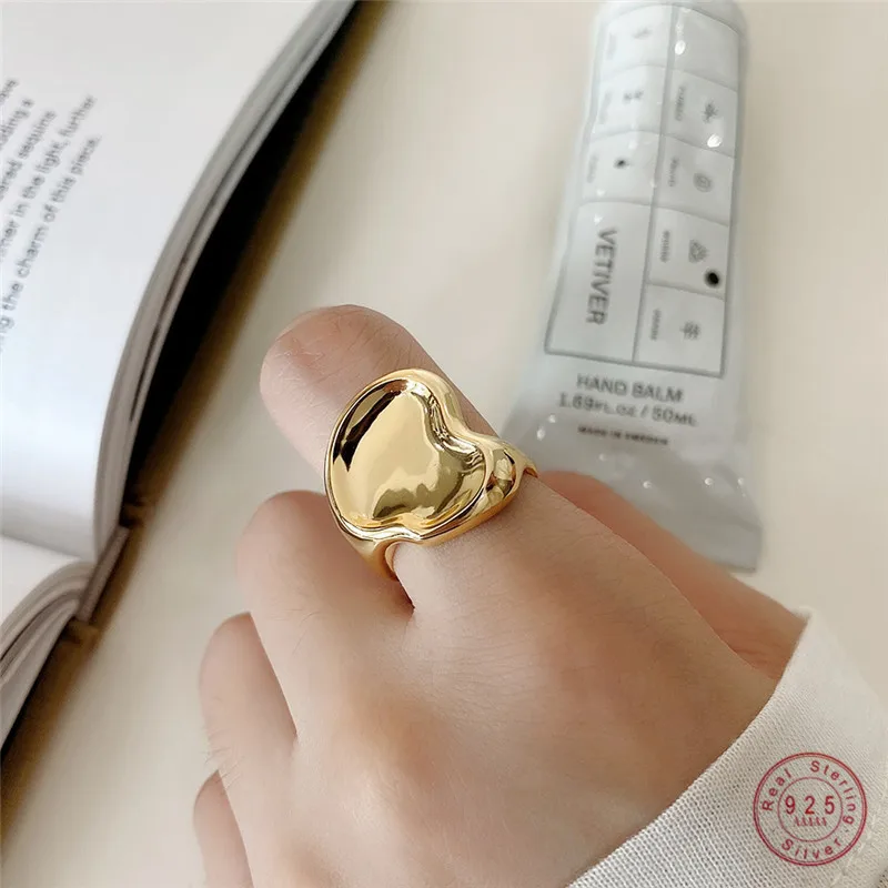 

925 Sterling Silver European Fashion Geometric Bowl Noodle Open Ring Female Adjustable Simple Pop Party Jewelry Friendship Gift