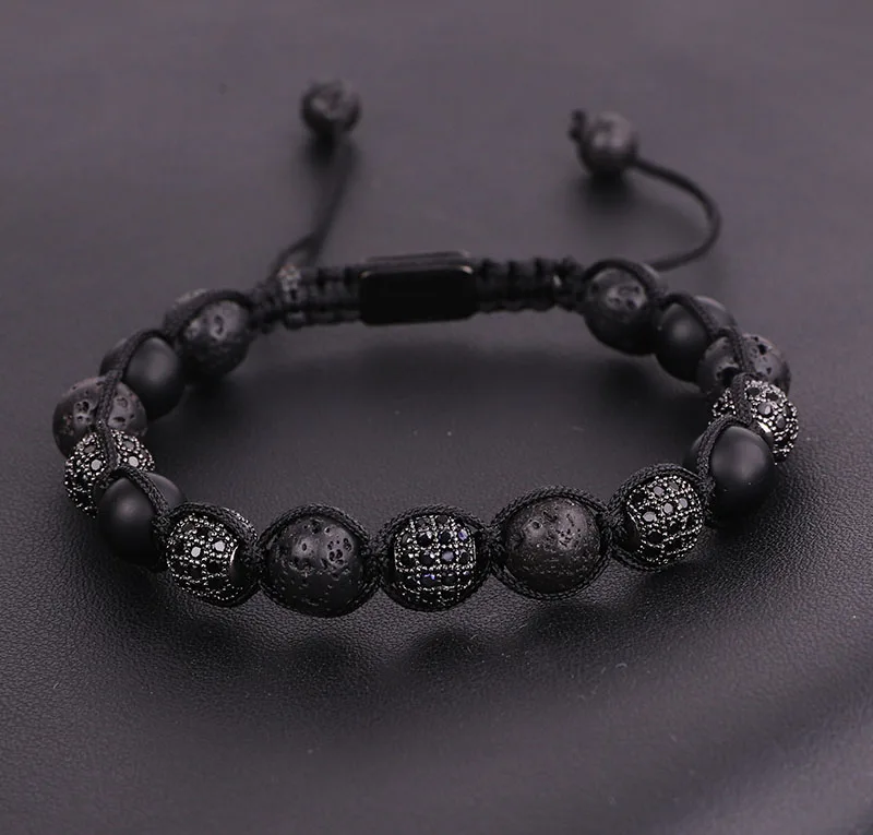 New Arrival Men Bracelet Jewelry 8MM Lava Rock Stone CZ Disc Ball Woven Beads Wrap Bracelets For Men - Image 5