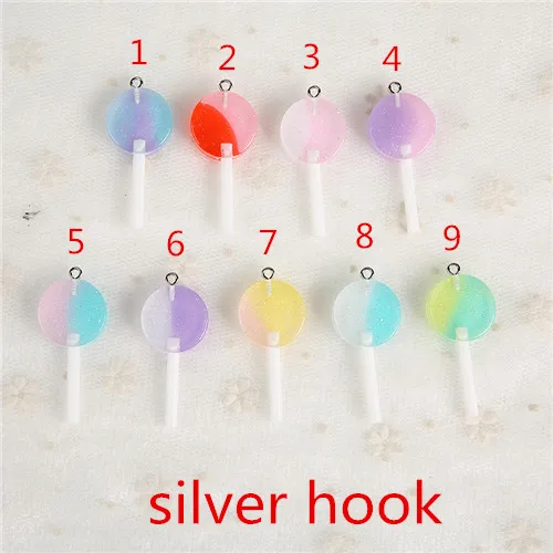 silver hook 16 шт./лот 42*19 мм амулеты для подвесных сережек брелок Diy плоские с оборота блестящие полимерные леденцы Круглые красочные конфеты - Окраска металла: silver hook