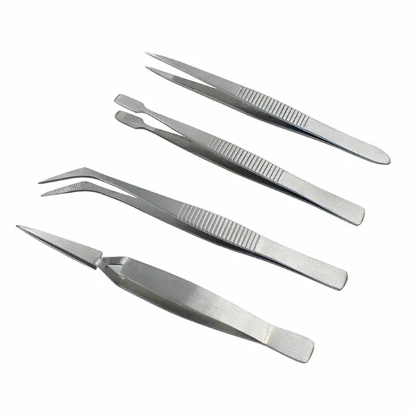 

4 Pieces in a Set Stainless Steel Tweezer Set Elbow Electronic Cleaning Clamp Tweezers DIY Repair Tool