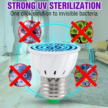 

MR16 Germicidal UVC Lamp E27 Ultraviolet LED Bulb GU10 UV Lamp Sterilization Light E14 Desinfection Light 48 60 80leds B22 220V