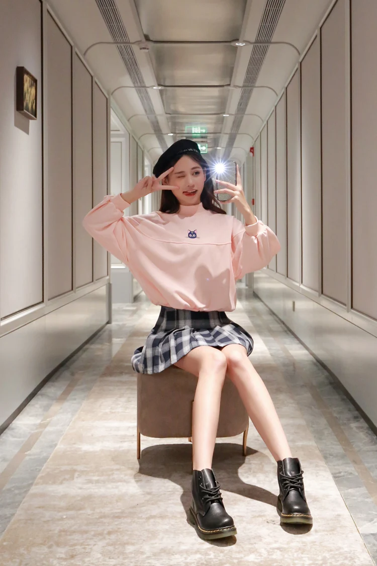 Весна Осень базовые толстовки женские с длинным рукавом вышивка Kawaii Свободные пуловеры толстовки белые розовые женские толстовки