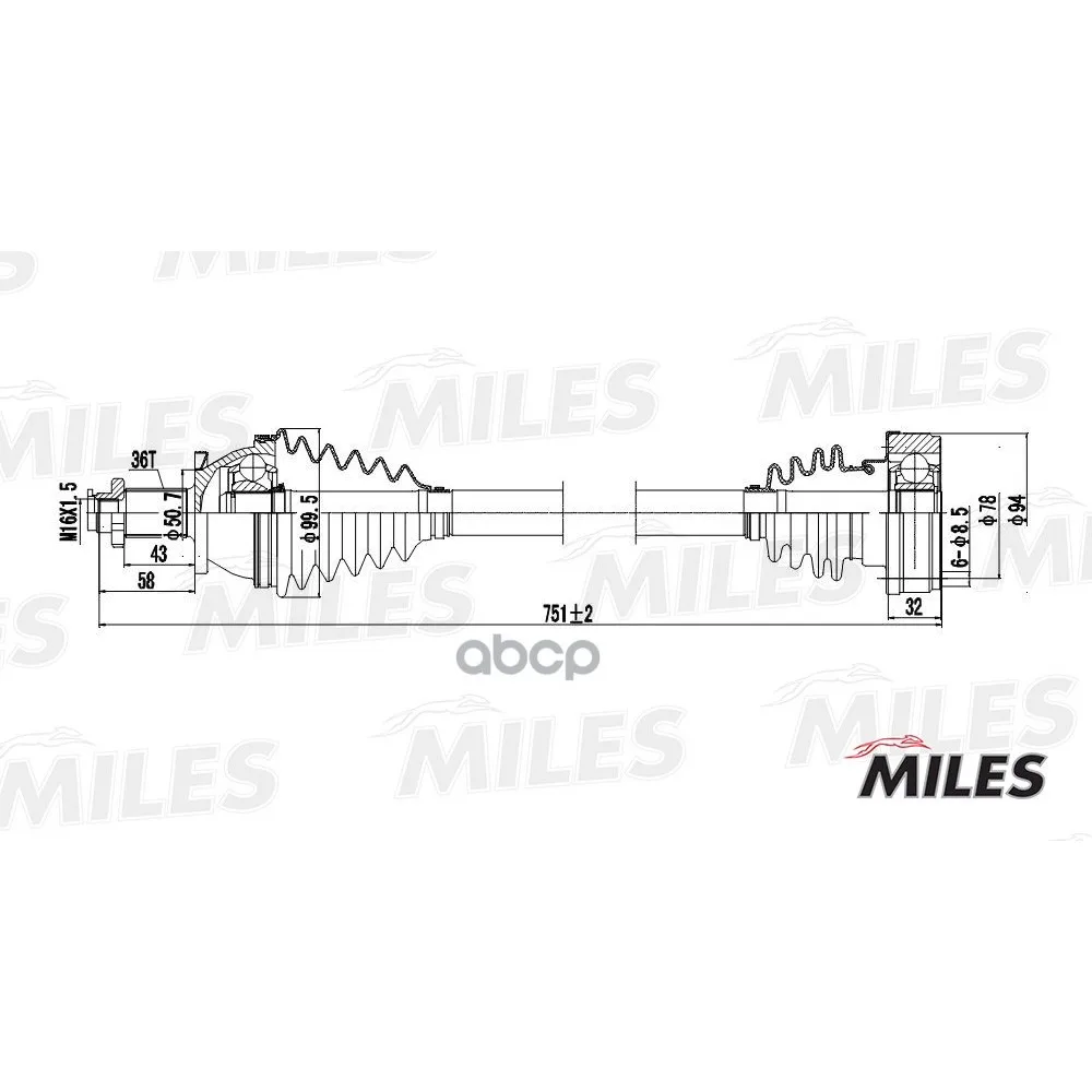 Привод В Сборе Vw Polo Iv/Fox/Skoda Fabia 1.2-1.9sdi 99- Прав. Miles Gc02124 Miles арт. GC02124