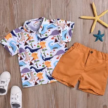 Комплект одежды для маленьких мальчиков, летняя одежда для маленьких мальчиков Милая рубашка с принтом динозавра топы, Короткие штаны комплект из 2 предметов летняя одежда для детей