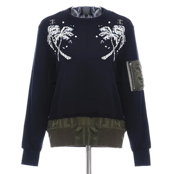 

Women Sweatshirt Spring Autumn Beaded Embroidery Fleece Pullover Sweartshirt