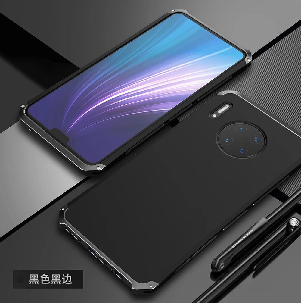 Black Black Side Текстурированный противоударный металлический каркас пластик для huawei mate 30 алюминиевый сплав mate 30 mate 30 бампер с подарком - Цвет: Black Black Side