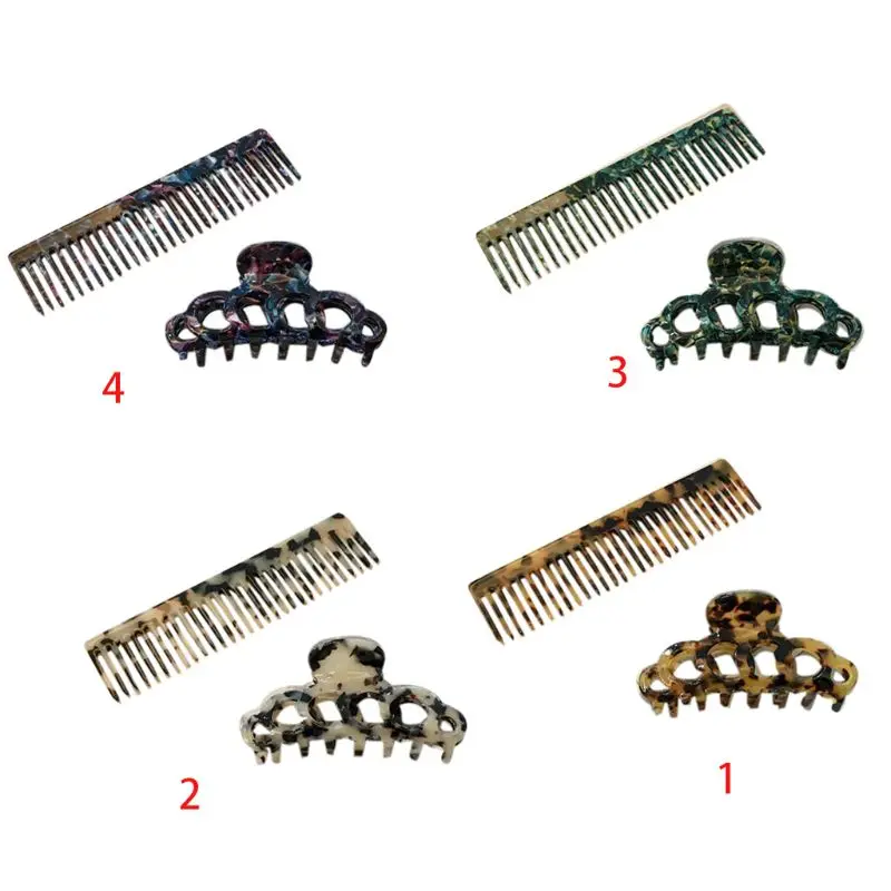 

2Pcs/Set French Style Women Hollow Out Acetate Tortoise Hair Claw Clip with Comb