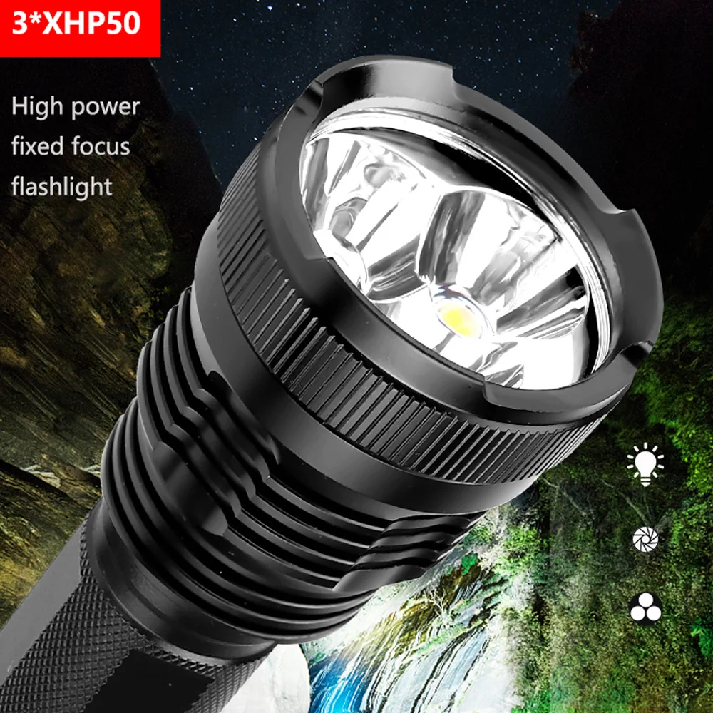 Ультра мощный светодиодный фонарь 3 * XHP50 XLamp яркий перезаряжаемый походный