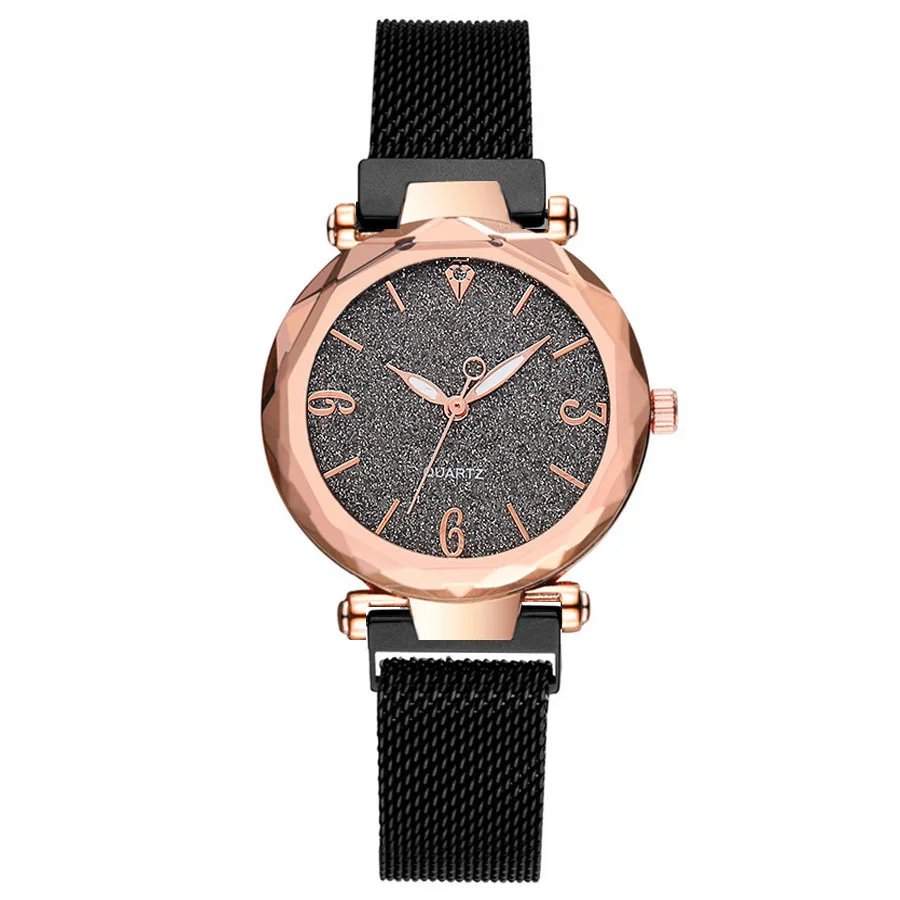 

Fashion Luxury Creative with Numbers Lazy Quartz WOMEN'S Watch Color Pink Diamond Dial Magnet Watch