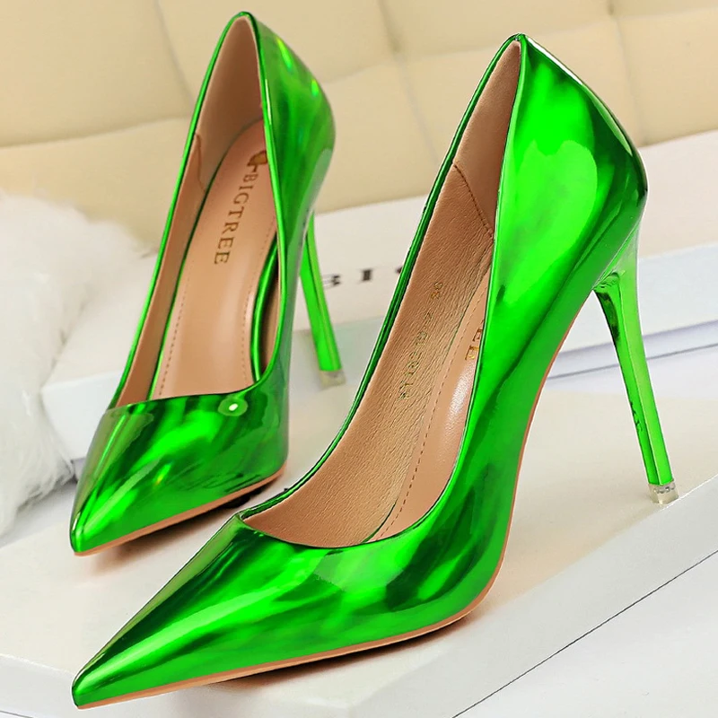 BIGTREE Shoes Woman Pumps Patent Leather High Heels Stiletto Black Women Heels 105 Cm Party Shoes Classic Pumps Plus Size 3543