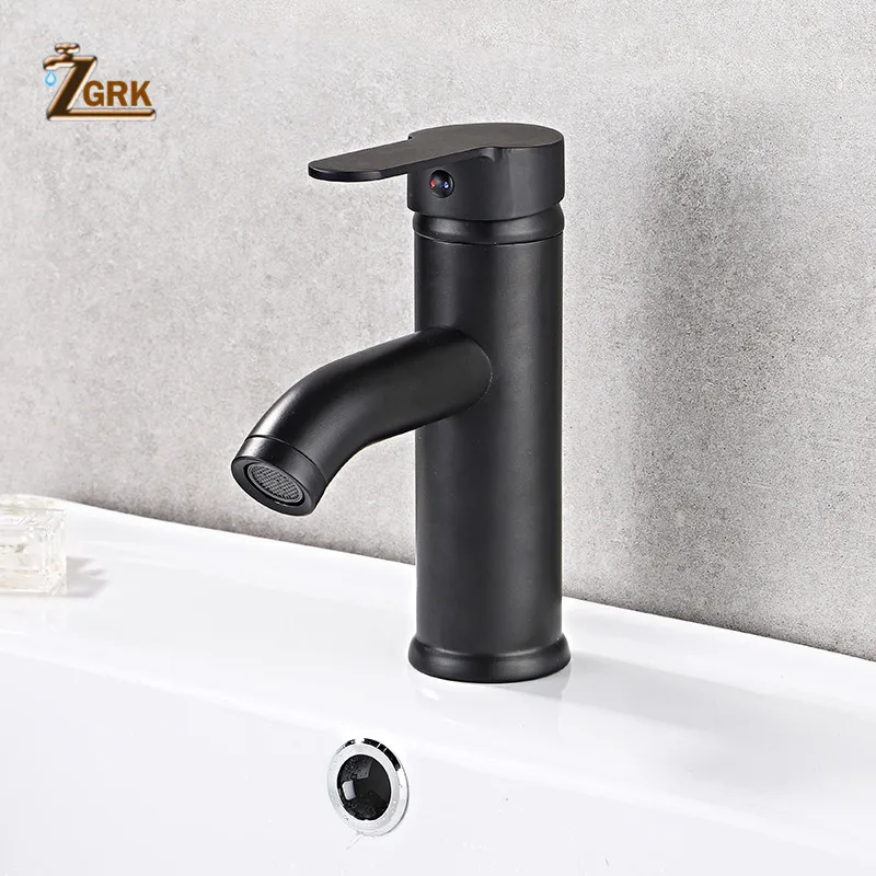 Смеситель для раковины ZGRK с одной ручкой кран холодной и горячей воды черный цвет