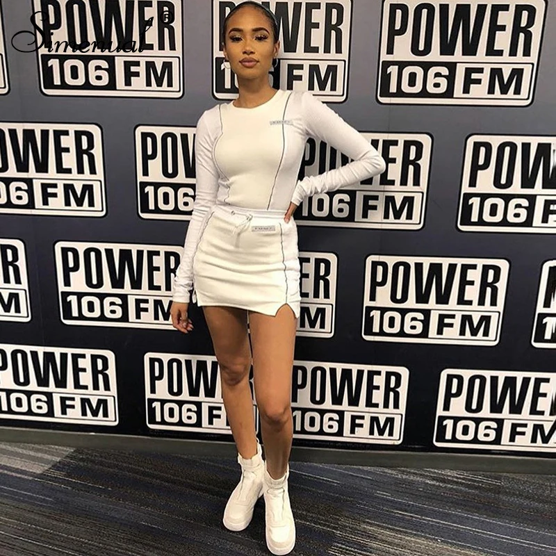 Casual Top And Mini Skirt Reflective Striped Two Piece Outfits OG0691