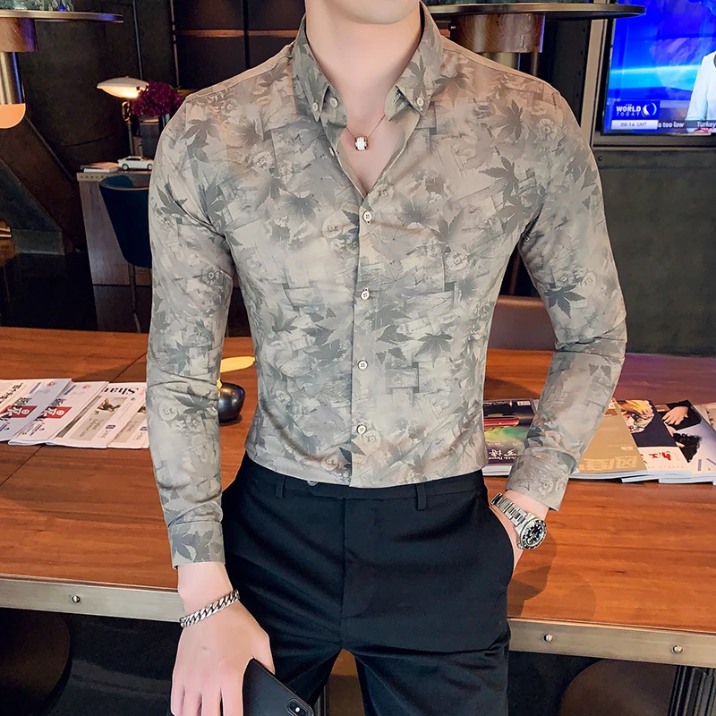 

Autumn Winter Shirt Men High Quality Long Sleeve Print Shirts Dress Men Slim Fit Casual Social Shirt Male Clothing Formal Wear